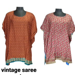 New Vintage Floral Print Silk Saree <b>Poncho</b> Top for Ladies Short Summer Wear Sexy Tank Sleeve Style Knitted Traditional Designs - Product Image 1