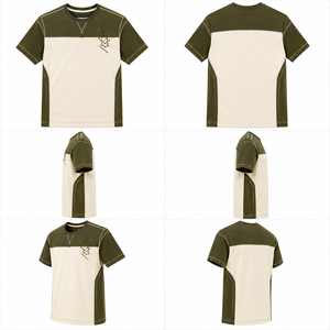 T-shirt décontracté pour homme, gris et noir, avec blocs de couleur et broderie géométrique sur les panneaux latéraux, personnalisable, vente en gros - Product Image 2