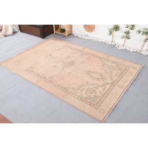 Alfombra turca vintage de 6,2x8,8 pies, respaldo de látex de lana Beige, estilo Tabriz, patrón abstracto, diseño de pasillo Rectangular para entrada - Product Image 4