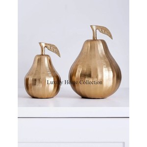 Stylish Set of 2 Pear Designer Antique Look Luxury Quality Gold Color Sculpture for Office <b>Table</b> <b>Top</b> Usage Home <b>Decor</b> Supplies - Product Image 1