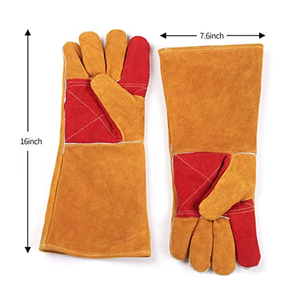 Soldadores Guantes de cuero cortos aislados y resistentes al desgaste Guantes largos de gamuza Rojo Gris Guantes protectores de soldadura resistentes al calor - Product Image 3