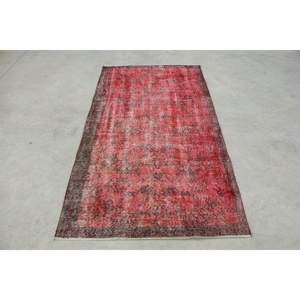Turkish Rug, 3.6x6.6 ft Accent Rug, <b>Red</b> Abstract <b>Wool</b> Vintage Rug - Product Image 1