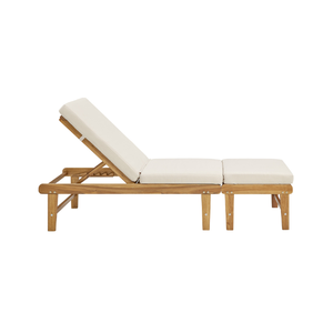 Chaise longue moderne en bois massif pour l'extérieur avec dossier réglable et ottoman rembourré pour la piscine, le jardin, les hôtels et les villas - Product Image 5