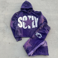Survêtements surdimensionnés personnalisés pour femmes, effet délavé, épais, écologiques, imprimés par transfert thermique, avec sweat à capuche zippé coupe carrée et pantalon évasé ample