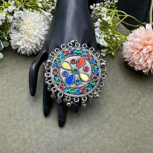Anillos de declaración tribal afgana anillos de plata pulidos negros anillos grandes de ghungroo bohemio anillos de piedra multicolor regalo de cóctel para - Product Image 2