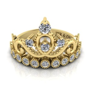 Diamant rond de qualité supérieure plaqué or jaune 925 argent princesse couronne diadème bague de fiançailles pour les femmes au meilleur prix - Product Image 1