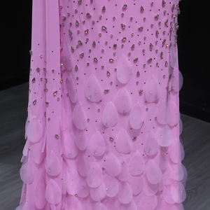 Robe de soirée rose Jancember XD034, asymétrique, pour bal de promo, avec fleurs 3D, coupe ajustée, pour cérémonie ou cocktail. - Product Image 6