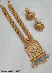 JOYERÍA DE COBRE TRADICIONAL Y DE MODA INDIA CONJUNTO DE JOYERÍA DE BODA NOVIA PARA MUJER CONJUNTO DE PENDIENTES Y COLLAR - Product Image 2