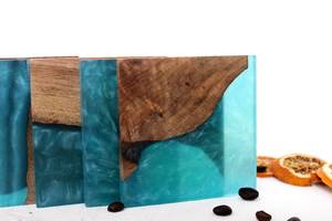 Posavasos de piedra hechos a mano con madera y resina epoxi, venta al por mayor, juego de posavasos a granel de La India, posavasos de protección de bebidas duraderos - Product Image 4