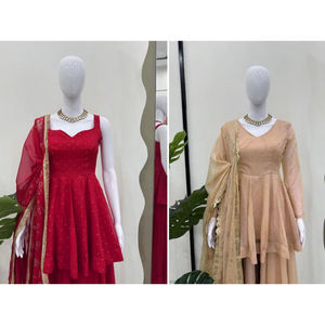 Pakistanais Bollywood Peplum Sharara Costume Tabby Organza Tissu Broderie Dentelle Musulman Indien Partie Porter FashionHarbour Salwar - Product Image 1