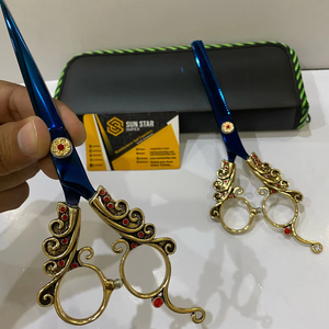 กรรไกรตัดผมสแตนเลส440C บริสุทธิ์สีน้ำเงิน-บริสุทธิ์มีด้ามจับมังกรคมปลายใบมีดและกระเป๋าหนัง PU มาใหม่ - Product Image 4