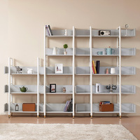 Étagère à livres multi-niveaux en bois et métal, style industriel moderne, hauteur réglable, pour l'école et le rangement du salon à domicile