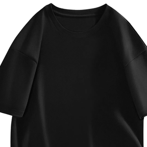 เสื้อยืดสีดำโอเวอร์ไซซ์สีพรีเมี่ยมสำหรับทุกเพศเสื้อยืดผ้าฝ้ายคุณภาพสูง OEM โลโก้ตามสั่งสไตล์สตรีทแวร์ทรงหลวมแขนสั้นลำลอง - Product Image 2