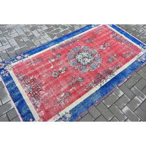 Turkish Vintage Area Rug 3.9x7.1 ft, <b>Red</b> <b>Wool</b> Rug - Product Image 2