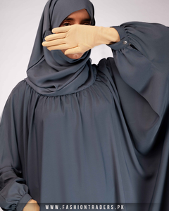 Jilbab ผ้าโพลีเอสเตอร์สีเทาขนแกะสีพีชแบบเรียบง่ายทรงหลวมมีฮู้ด - Product Image 6