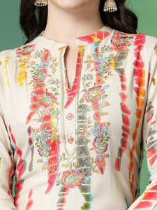 Conjuntos de Kurta Étnicos de Rayón Pesado de Calidad de Exportación India con Estampado Tie-Dye Multicolor, Cuello en V, Mangas Tres Cuartos, Lavables a Máquina para Verano - Product Image 6
