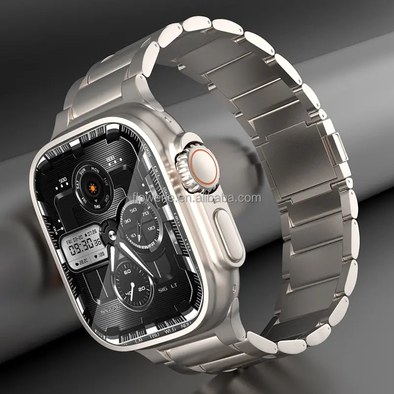 Apple Watch 시리즈 울트라 2 밴드 49mm TA1 순수 티타늄 시계 밴드를위한 오리지널 3 비드 커넥터 남성 마그네틱 걸쇠 팔찌