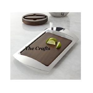 Plateau à snacks dessert de conception avantageuse en bois et plateau de service alimentaire en acier inoxydable pour l'utilisation de la vaisselle - Product Image 1