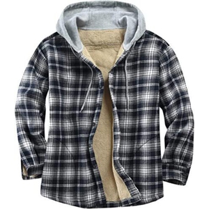 Wholesale Winter Men Long Sleeve High Quilted <b>Lined</b> Flannel <b>Jacket</b> with Hood Men Coat Bomber Flannel <b>Jacket</b> Outwear 2025 Winter - Product Image 5
