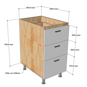 Module d'armoire de cuisine moderne de 40 cm avec 3 tiroirs MTBD010, doté de matériaux en acier inoxydable et en bois massif - Product Image 4