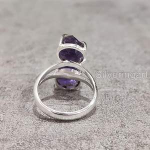 Bague pour femme en argent sterling 925, améthyste naturelle, pierre de naissance de février, martelée, bijoux faits à la main, pour Noël, anniversaire - Product Image 6