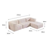 Canapé sectionnel en tissu personnalisé, emballé sous vide, pour salon, petit espace, trois places, côte à côte, style crème, compression en éponge