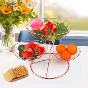 Corbeille à fruits en métal rose doré multicouche Panier de rangement pour comptoir de cuisine pour collations Pain Plateaux à fruits - Product Image 4