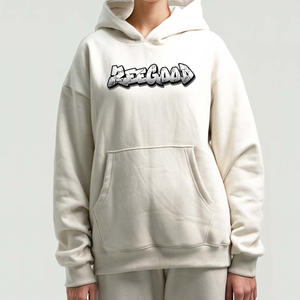 Sweat à capuche décontracté en coton épais 100 % avec logo personnalisé imprimé sur le devant pour femme, collection automne-hiver, style streetwear, tricot uni, OEM - Product Image 1