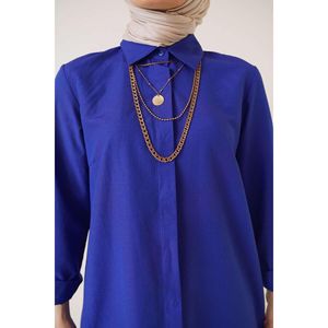 Tunique Saxe Long Modèle à Col Classique - Product Image 4