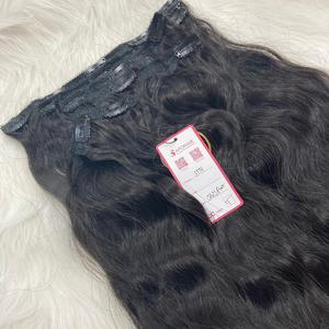 Extension de Cheveux Humains Clip Ins Couleurs de Cheveux Noir Naturel Cheveux Ondulés Flexible Appliquer Couleur Tendance Top Qualité - Product Image 4