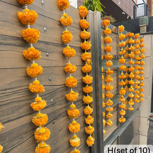 Yapay ponpon Marigold <span class=keywords><strong>Garland</strong></span> ile boncuk ev dekor için hint zemin duvar asılı dize Diwali için