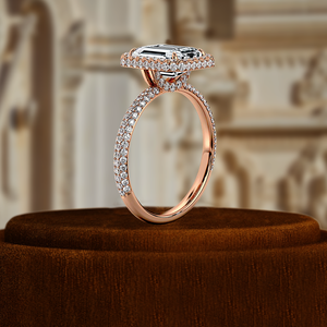 Anillo de Compromiso con Diamante Cultivado en Laboratorio de 1 Quilate, Anillo de Aniversario de Oro Sólido de 14k con Pavé 3D, Anillo de Boda con Halo de Diamantes - Product Image 5