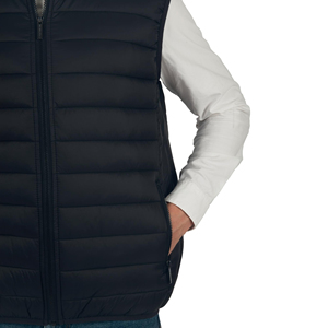 Veste sans manches matelassée d'hiver pour homme, nouvelle arrivée, logo personnalisé en gros, polyester confortable, col montant, fermeture éclair, gilets - Product Image 3