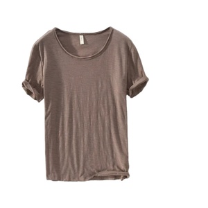 Camiseta Retro Raw Edge para hombre, 100% algodón, ligera, transpirable, ajustada, monocromática, cuello redondo, informal, básica con patrón sólido - Product Image 6