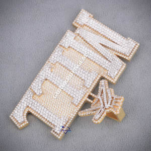 Personnalisé 925 Sterling Silver Bail Design Lettre Pendentif Moissanite Diamant Exquis Fine Rhodium Charms pour Hommes pour les Fêtes - Product Image 4