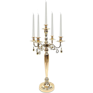 Impressionnant qualité métal 5 bras candélabre cristal perle bougeoir or table décorer bougeoir mariage et événement décorer - Product Image 2