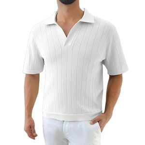 2025 été hommes coupe ajustée tricoté pour polos élégant à manches courtes revers Polos grande taille 100% coton à la mode hauts solides - Product Image 6