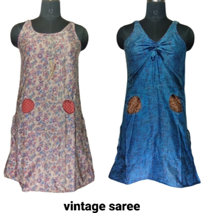 Robe d'été décontractée indienne vintage en soie saree dentelle impression numérique pour femme - Product Image 1