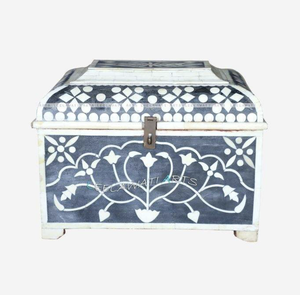 Boîte à bijoux traditionnelle en incrustation d'os, rangement artistique pour objets précieux, boîte à bijoux vintage en incrustation d'os à motifs floraux - Product Image 2