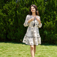 Robe longue décontractée pour femme, style bohème ethnique, col en V, manches longues, coupe évasée, longueur genou, idéale pour les vacances à la plage, collection 2026