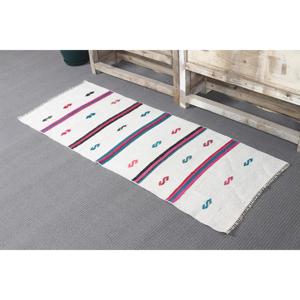 Tapis turc vintage, petit tapis de 1,9 x 4,9 pieds, tapis kilim blanc à motifs floraux - Product Image 4