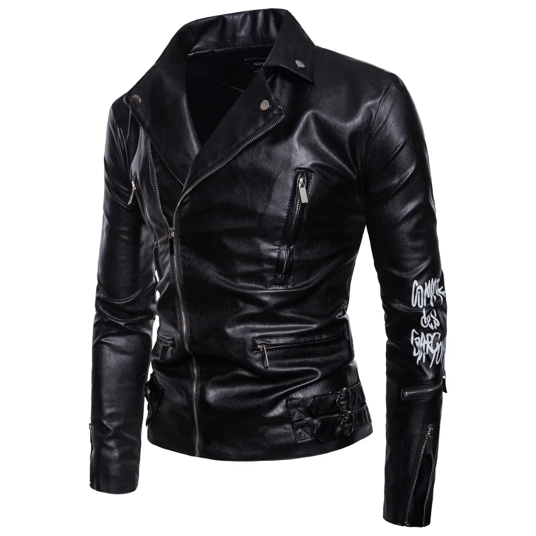 Winter Men's Leather Jacket Motorcycle Leather Coat Clothing Personality Cute Korean Fashion Men's Wear Oblique Zipper