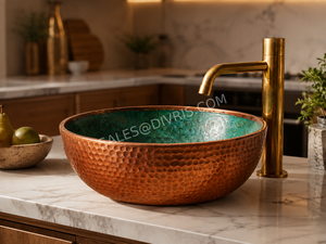 DIVRIS DRC-2020 Évier en cuivre martelé fait main, vasque simple, ronde, rustique, pour cuisine, à poser sur comptoir, finition mate 17 - Product Image 6