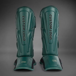 Protector de Espinilla para Boxeo y MMA, Color Verde, Servicio OEM, Mejor Proveedor, Duradero, Ligero, de Cuero, con Cierre de Velcro, Protección y Absorción de Impactos - Product Image 1