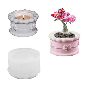 3D Elaborado Castillo de hadas europeo Pastel Superficie Cilindro Forma Silicona Diy Resina Yeso Florero Vela Tarro Maceta Molde - Product Image 1