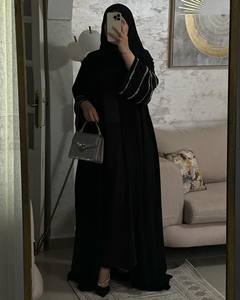 Abaya de satén de lujo personalizada al por mayor para mujer, vestido islámico turco pequeño, mangas con volantes, estilo Dubái, seda de alta calidad para - Product Image 1