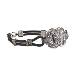 925 Sterling Silver Men's <b>Bracelet</b> Hand-Engraved Ottoman Tughra Model Fashion Charm <b>Leather</b> Accessory - Product Image 1