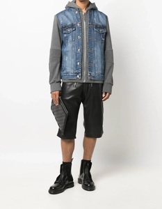 Vente en gros Veste en coton vintage pour homme décontractée avec capuche à manches longues et patchwork en denim avec logo personnalisé pour l'hiver - Product Image 2