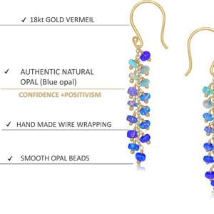 Pendientes largos de gota con cuentas de ópalo azul de Plata de Ley 925 para mujer, joyería de piedra natal llena de oro amarillo chapado en oro - Product Image 4