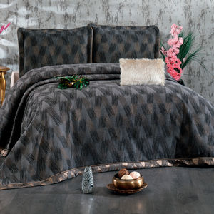 Ensemble de couvre-lit Guzide CAPRICE 4 pièces gris anthracite 100% chenille, taille king, pour usage domestique, fabriqué en Turquie - Product Image 1